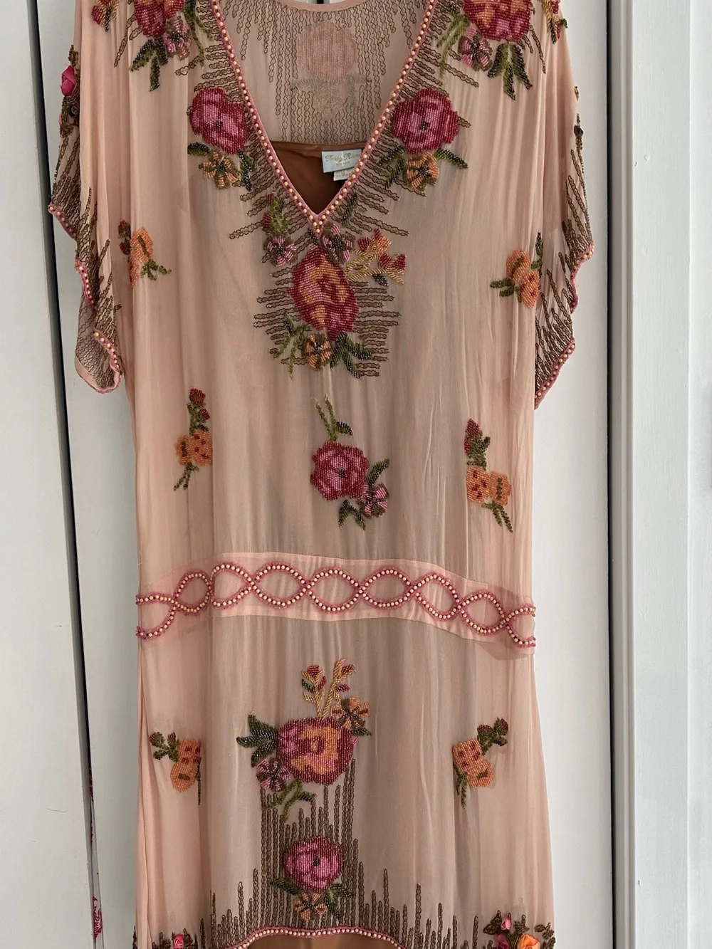 Tracy Reese Blush Pink Floral Beaded Midi Dress - Picture 5 of 5
